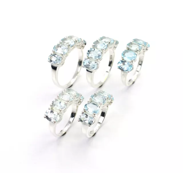 WHOLESALE 5PC 925 SOLID STERLING SILVER NATURAL BLUE TOPAZ RING LOT j339