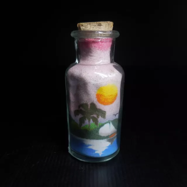 Vintage Art Deco Landscape Cork Glass Multi-Colored Sea Salt Bottle N7365