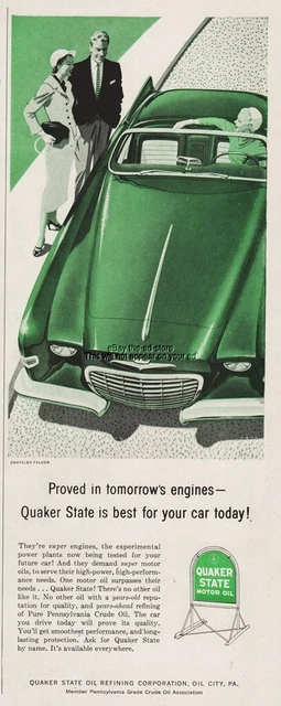 1956 Quaker State Motor Oil Chrysler Falcon Convertible Concept Car Print Ad