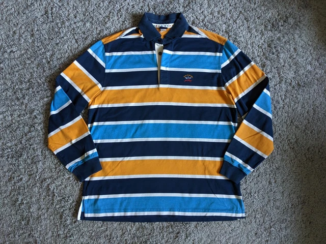 Paul & Shark Men's Cotton Striped Polo Shirt Long Sleeve Size L large Italy