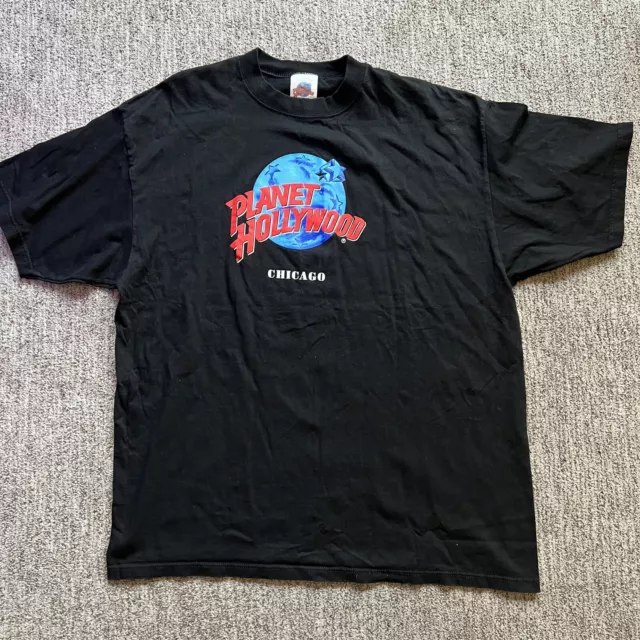 Vintage 90s Planet Hollywood Chicago T Shirt Adult XXL Black Made In USA Mens