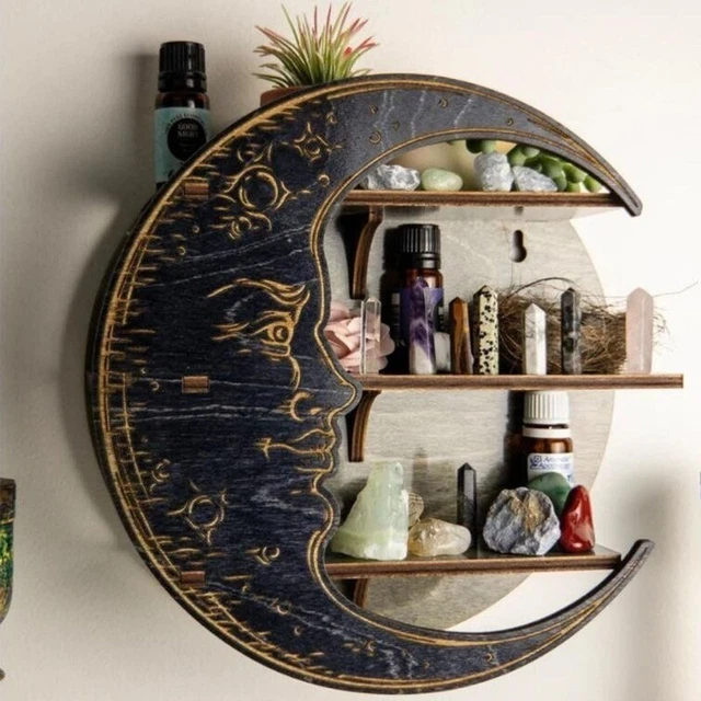 Wooden Moon Shelf Living Room Decor Wall Hanging Storage Rack Bedroom Home Decor