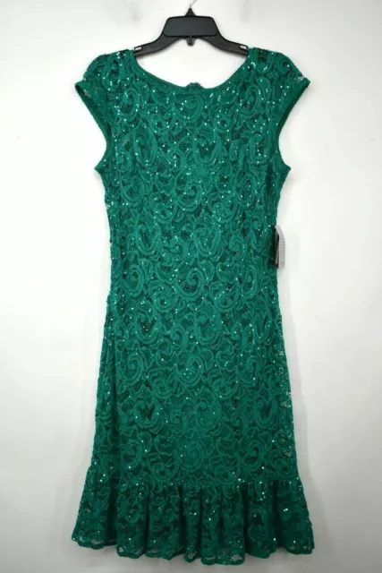 Marina Womens Sequin Lace Cap Sleeve Dress Crew Neck Base Layer Ruffle Hem 12