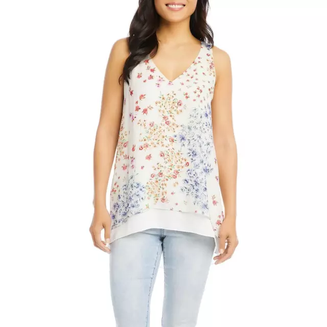 Karen Kane Womens Floral Print Split Back V Neck Tank Top Blouse BHFO 7812