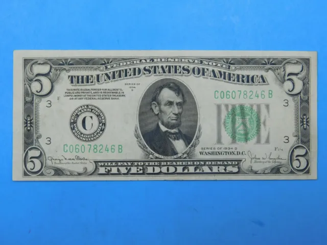 1934 D $5 Green Seal Currency Federal Reserve Note (#51)