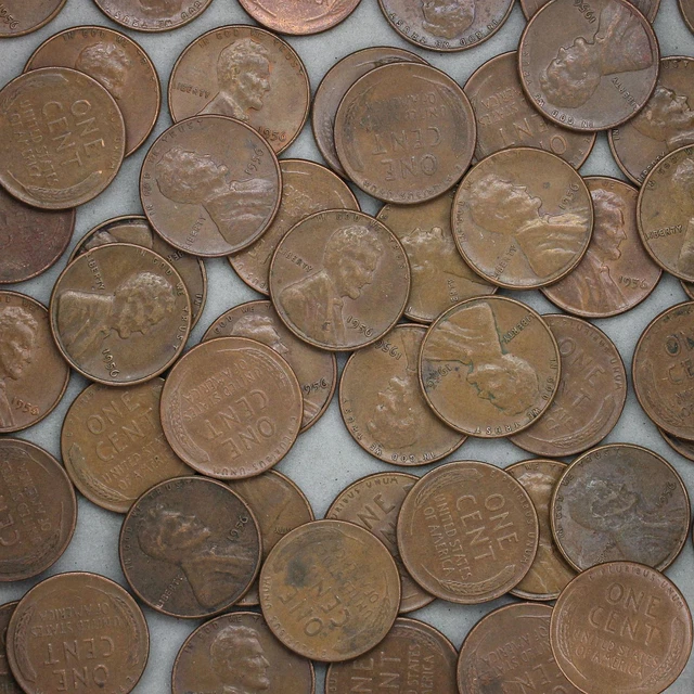 1956 Lincoln Wheat Cent Roll 50 Circulated Pennies US Coins