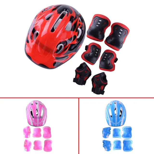 7 pcs Boys Girls Kids Safety Skating Bike Helmet Knee Elbow Protective Gear Set
