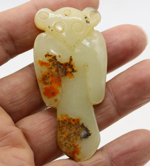Collection hand-carved Chinese HeTian white jade Eagle pendant amulet D576