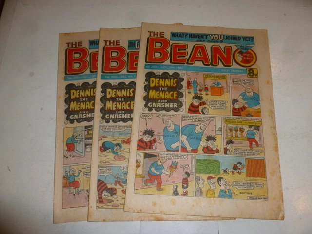 THE BEANO Comic - 3 Comic Job Lot - No 2002 to 2004 - Date 29/11/80 - 13/12/80