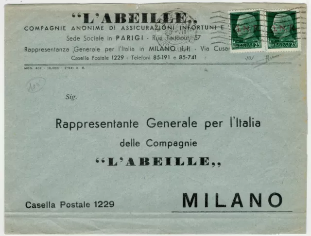 RSI 1944 Busta Milano per città con coppia GNR 25 cent firmata Sorani  RRR