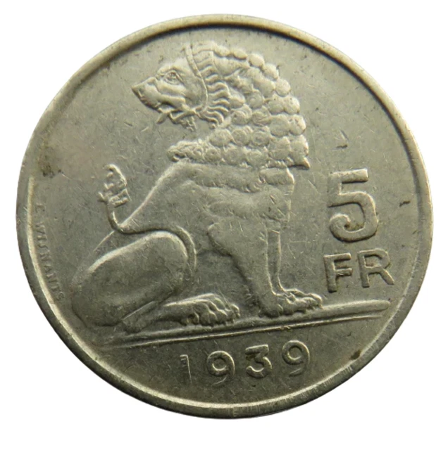 1939 Belgium 5 Francs Coin