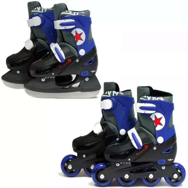 SK8 Zone Boys Blue 2in1 Adjustable Roller Blades Inline Skates Ice Skating Set