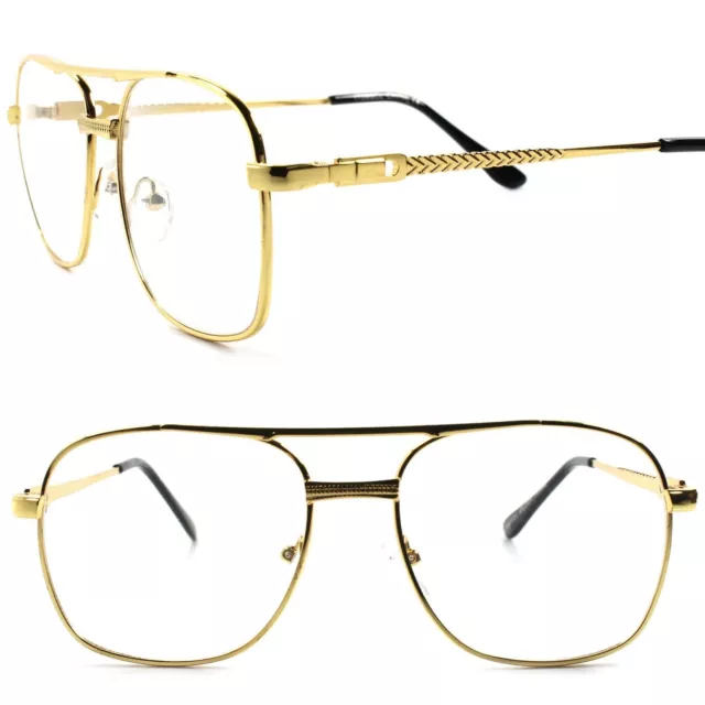 Old School Retro Style Hip Hop Mens Womens Nerdy Clear Lens Gold Square Glasses