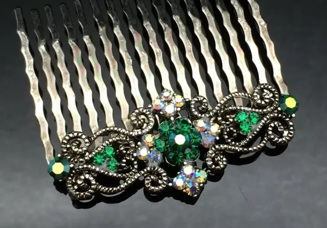Emerald Green Crystal Diamante Vintage Formal Wedding Crystal Hair Comb Clip