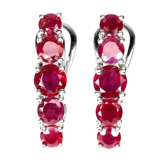 Heated Round Red Ruby 5mm 14K White Gold Plate 925 Sterling Silver Earrings