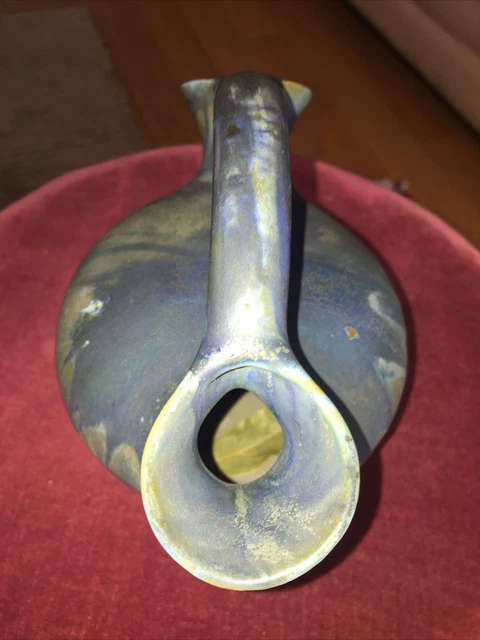 METENIER (?) vase boule a 2 ouvertures grés flamé art déco signature Visible 3