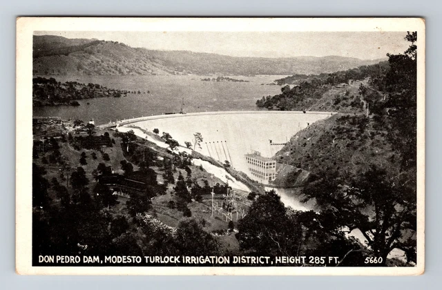 Modesto CA- California, Don Pedro Dam, Aerial View, Vintage Postcard