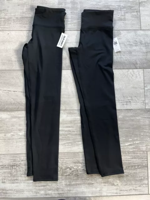 Girls Old Navy Mid Rise Power Press Black Leggings Lot Of 2. New Size M (8)