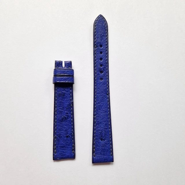 Bracelet De Montre HERMÈS En Cuir D'autruche Bleu 14 Mm - Occasion, Fabrication Française