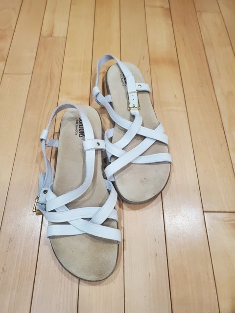 BASS SUNJUNS TRISHA White Leather Sandals UK 6 Slides US 8.5