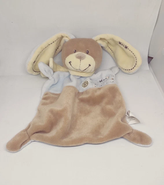 Peluche DOUDOU NICOTOY SIMBA LAPIN PLAT BLEU CROIX BEIGE KIABI MARRON