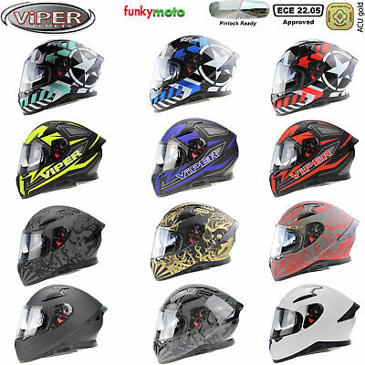 Viper Rsv95 Full Face Motorbike Crash Helmet Pinlock Dvs Plain Solid Skull Graph