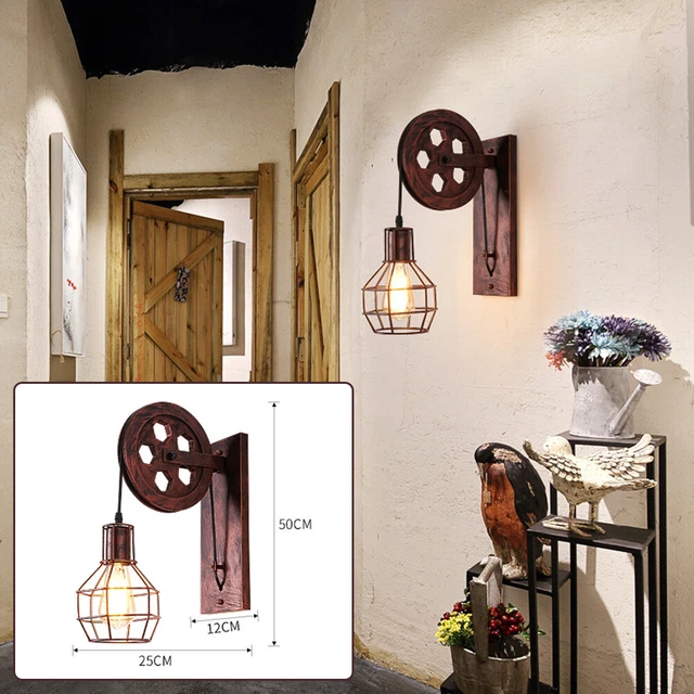 Antik Retro Vintage Industriell Holz Wandleuchte Wand Lampe Wandleuchter Licht