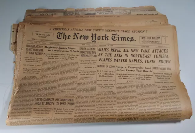 New York Times Newspaper Dec 13 1942 Original Sect 1 Sunday Ed Christmas Ads WW2
