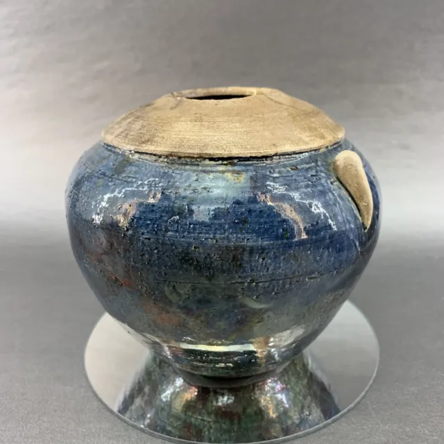 Gorgeous Hand Made 5” Blue Art Raku Pottery Studio Art Vase Vintage Handmade