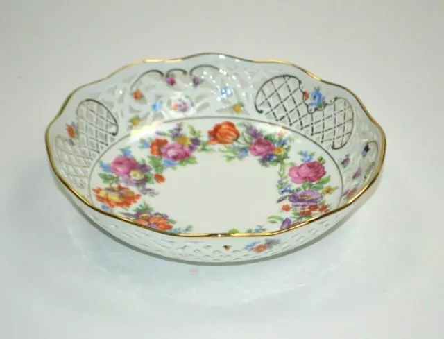 SCHUMANN BAVARIA 8" Reticulate Bowl - Dresden Floral / Flowers - Germany US Zone