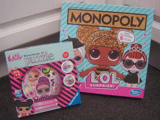 Monopoly Lol Surprise Board Game and 3D Jigsaw Hasbro Ravensburger Girls Kids