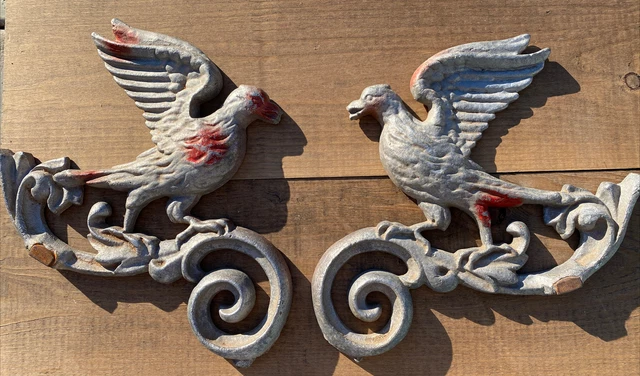Pair of Vintage Metal Aluminum Architectural Salvage Griffon Gate Top Plaques