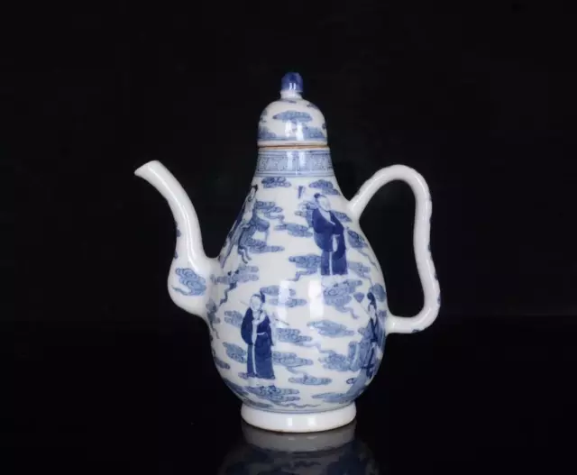 Old Chinese Blue And White Porcelain Teapot Kangxi Marked St65