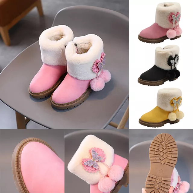 Winter Girls Kids Warm Children Wedding Faux Fur Lined Ankle Boots Shoes Size UK