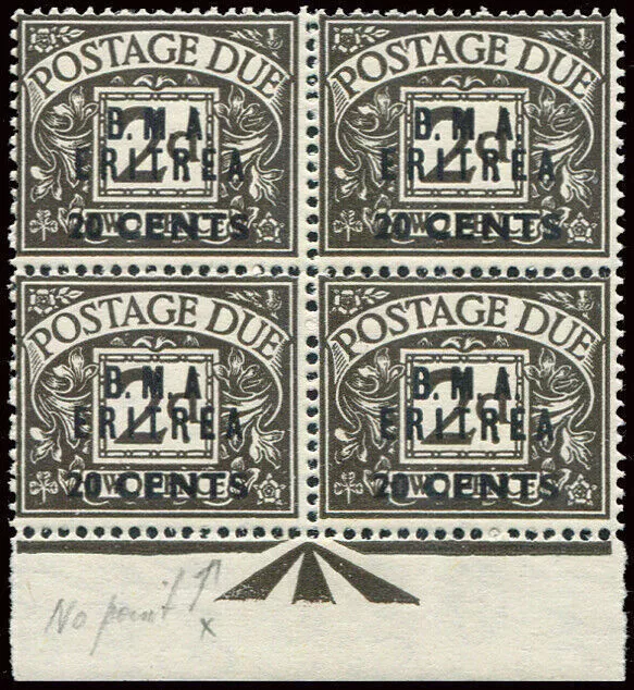 Eritrea Occ. English - ST B. M. A. 20 Cent. on 2 pcs varieties