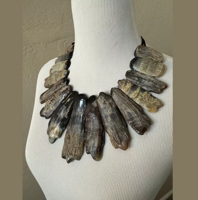 Smooth Buffalo Horn Ornate Necklace or Choker | Black and White | NWT