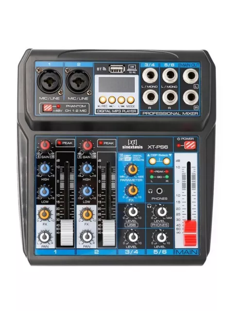 SINEXTESIS XT-PS6 Mixer 6 canali, multieffetto DSP, interfaccia USB, lettore Mp3