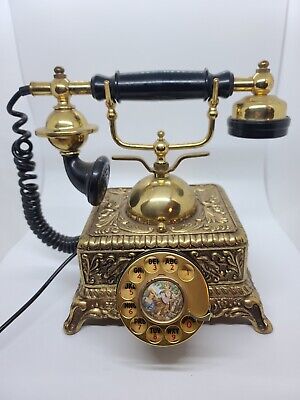 Vintage Brass & Gilt Cast Metal Fancy French Victorian Style Rotary Dial Phone