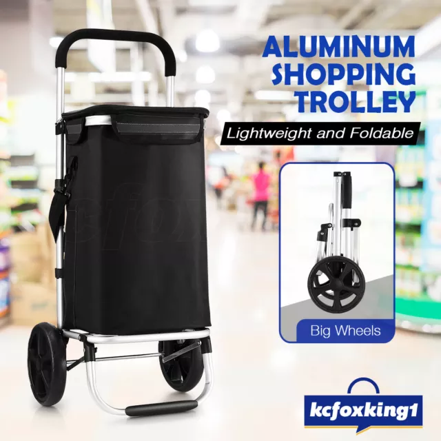 Waterproof Shopping Cart Trolley Foldable Aluminium Grocery Storage Bag Black