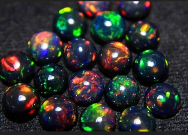 5mm opal round Noir Éthiopien fire Naturel welo Cabochon Pierre Précieuse Lot