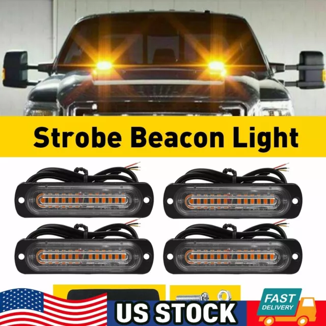4x 12 LED Strobe Light Bar Car Truck Flashing Warning Hazard Beacon Amber