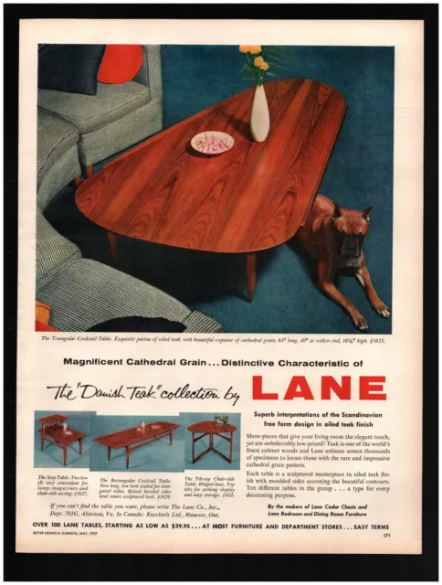 1957 Lane Danish Teak Table Furniture Original Print Ad MCM Mid Century Modern