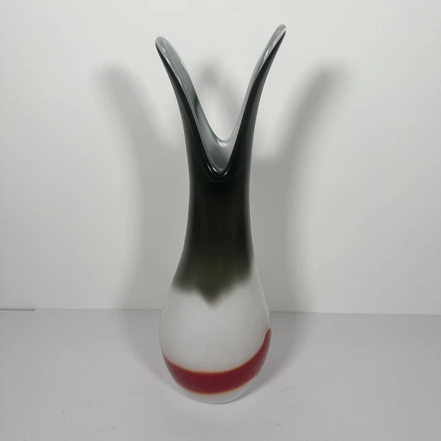 Murano Glass Style Beak Large Vase Black White Red 16" Tall