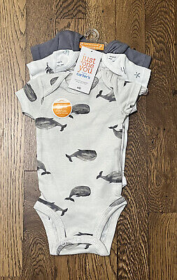 Carter's Just One You Baby Boy's Size Newborn 3pk Short Sleeve Bodysuits Gray