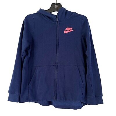 Nike Navy Blue Fleece Lined Full Zip Girls Sweatshirt Hoodie Size XL