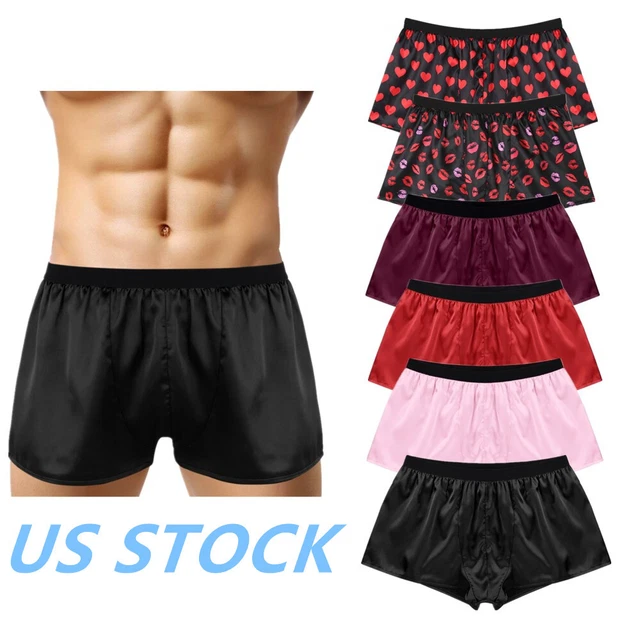 US MENS SILK Satin Shorts Lightweight Pyjamas Swim Trunks Panties