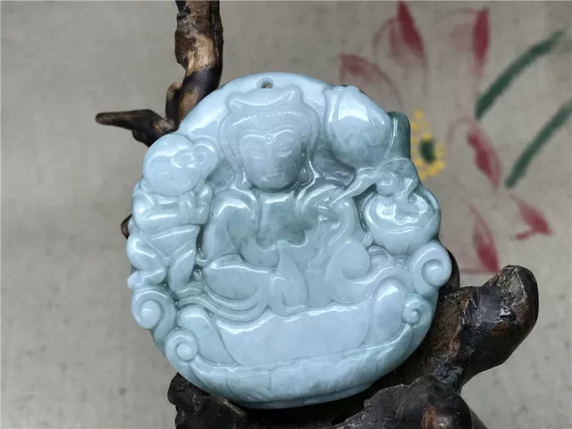 AAAAA Chinese artisan Hand-carved Delicate natural Jadeite Guanyin pendant 106