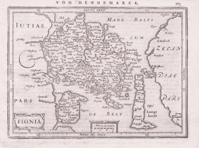 Fionia Funen Island Denmark Danmark Denmark Map Card Mercator 1651