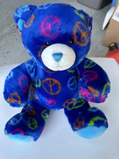 Build-A-Bear Workshop Plush Dark Blue Peace Sign Teddy Bear - Stuffed Animal 14"