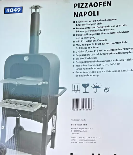 Pizzaofen "NAPOLI" Pizzastein aus Keramik Grill Ofen bis 270 °C Thermometer NEU!